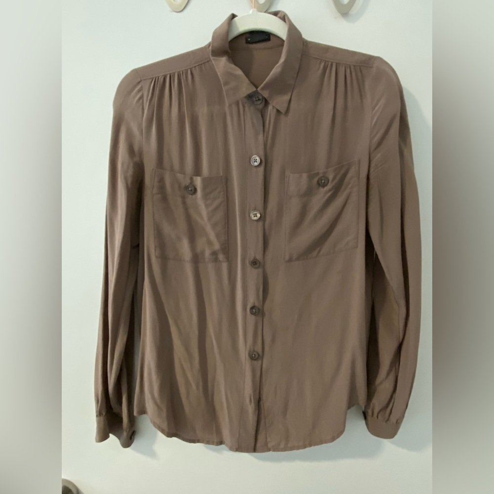Club Monaco Taupe 100% Silk Blouse Size XS. Excellent condition.